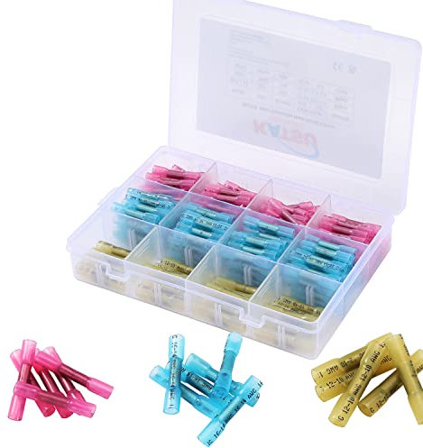 KATSU 200 PCs Insulated Kabelverbinder Stoßverbinder Schrumpfverbinder Kabelschuhe Quetschverbinder Set, Wasserdicht Schrumpf Draht-Anschlüsse & Lotmittelabdichtung Draht-Anschlüsse, 0,8mm, 3 Größen