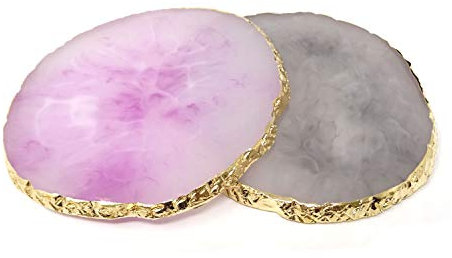 Honbay 2PCS Golden Edge Resin Nail Art Palettes Drawing Plates Manicure Display Tool