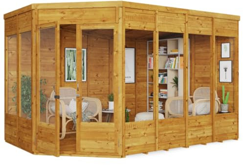 BillyOh Corner Summerhouse 11 x 7 Log Cabin Garden Storage Shed Summer House Renna Wooden Summerhouses (Doors on Left)
