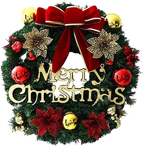 Bkrdty Weihnachtskranz 30cm Türkranz Weihnachten mit Merry Christmas Glocken Ball Bowknot für Haus-tür-Wand Weihnachten Dekoration