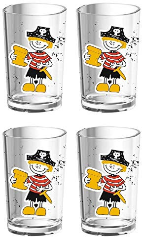 EMSA 513721 Pirat Kindertrinkbecher, 200 ml, Hochglanzkunststoff SAN, klar (4 Stück)