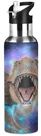 MNSRUU Gourde Acier Bouteille d'eau isotherme en acier inoxydable avec large poignée Motif dinosaure et galaxie