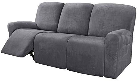 Honeyhouse Funda de sofá Relax de 3 plazas, Funda de sillón reclinable de Terciopelo Extensible de 8 Piezas, Funda para sofá Relax de 3 plazas con Bolsillo Lateral Antideslizante, Lavable