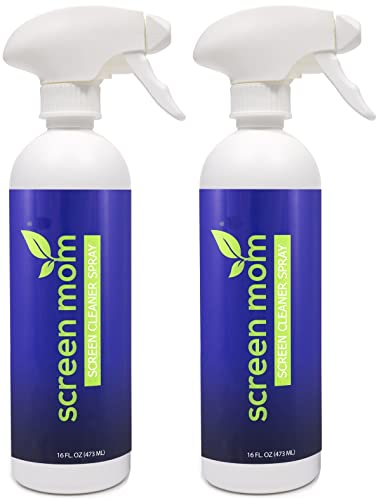 Screen Mom Screen Cleaner Spray (32oz) 2 x 16oz Bottles - for TV Screen, Laptop, Phone, Ipad - Computer Cleaning kit Electronic Cleaner - 2 Microfiber Towels Included