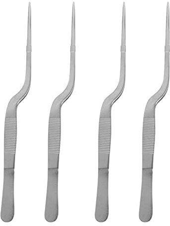 iplusmile 4Pcs In Acciaio Inox Pinzette Curva Seghettato per Laboratorio e Piantagione Utensili