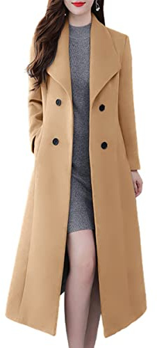 ebossy, Langer Damen-Trenchcoat mit Schalkragen, Zweireihig, Unterhalb des Knies, Schmale Wolle