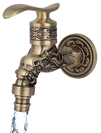 Vintage Wasserhahn Einzelner Kalter Wasserhahn Antik Drache Legierung Wasserhahn 1/2 Waschtischarmatur für Garten Badezimmer Küche Toilette zur Wandmontage (C)