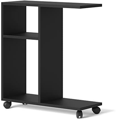 BIM Furniture TRASCO 1 60 x 22 x 65 cm Beistelltisch auf Rollen – Couchtisch - Nachttisch - Laptopständer Regal – offene Fächer – Vielseitig einsetzbar (Schwarz)