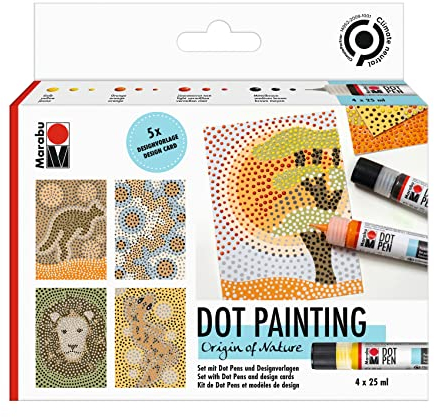 Marabu 1801000000080 - Dot Pen Set Origin of Nature 4 x 25 ml, Punktfarbe auf Wasserbasis für dotting Technik, trocknet matt & erhaben auf, für Mandala & Gestalten in der Dot Painting-Technik