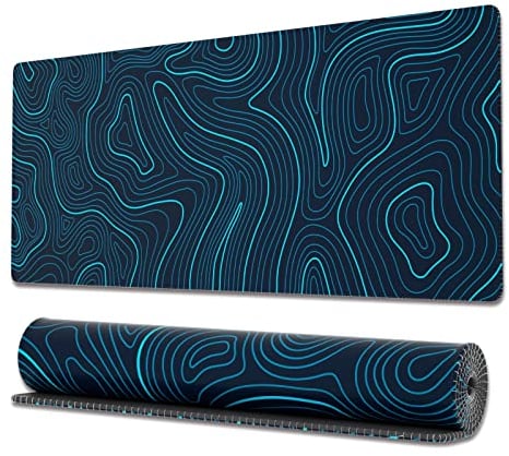 Ovenbird Tappetino per mouse da gioco con bordi cuciti, mappa topografica blu estesa XL tappetino per mouse con base antiscivolo, grande tappetino per mouse per scrivania, 80 x 30 cm, blu