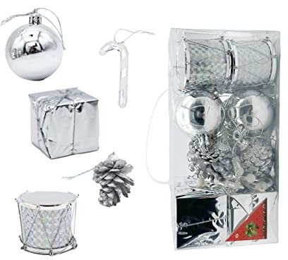 Juego de 24 Colgantes Navidad, Juego de Adornos de Bolas de Navidad, Decoracion para arbol de Navidad Bolas de Navidad (Plata)