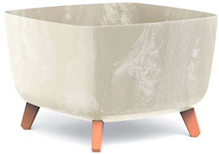 URBNLIVING Medium Square Low Modern Look Planter Flower Plant Pot Indoor Outdoor Garden Decor Wooden Look Legs (Cream)