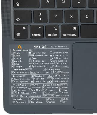 Quick Last One - Adesivo per Scorciatoie da Tastiera per Mac - Shortcut Sticker - Aumenta la tua produttività con le scorciatoie essenziali (Trasparente - Scritte bianche, 1)