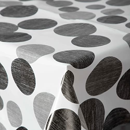 Wachstuch Wachstischdecke Tischdecke, Black and White Series mit Paspelband Liberec Oval 160 x 220 cm, Abwaschbar