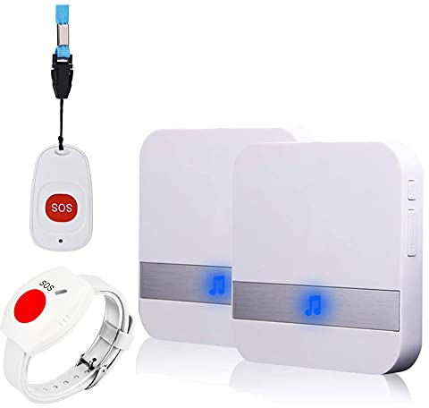 ALEENFOON Allarme Di Emergenza Mobile e Wireless, Per La Casa, Con Polso Pulsante Di Emergenza, Versione Plug-in, Per Persone Bisognose, Infermi, Anziani (2 a 2 Bianco)