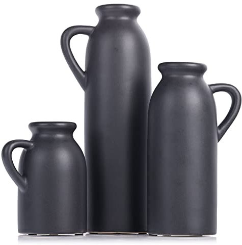 Set di 3 vasi decorativi in ceramica nera, centrotavola moderno e in stile rustico per la decorazione di casa e ufficio, perfetti per tavoli, caminetti, mensole e camini, ideali per fiori e erba della