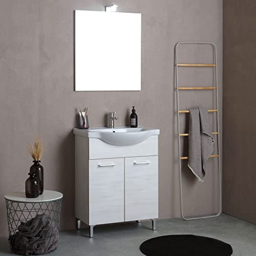 Kiamami Valentina Mobile bagno a terra da 65cm in quercia bianco con 2 ante Rimini
