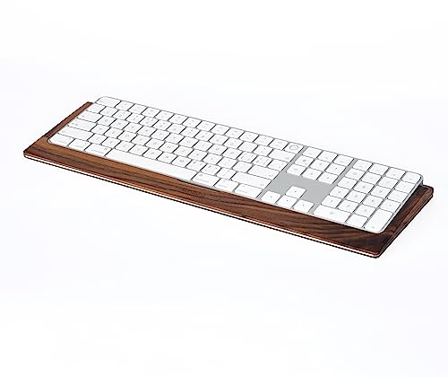 SAMDI Apple iMac Stand Base, Stainless Steel/Wooden Keyboard Tray - Magic Keyboard Mounting Platform - Black Walnut