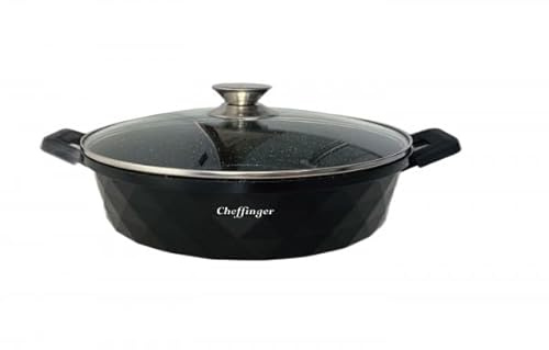 Pfanne Bratpfanne Schmorpfanne mit Glasdeckel Aluguss Ø 28 cm DIAC28SH Schwarz