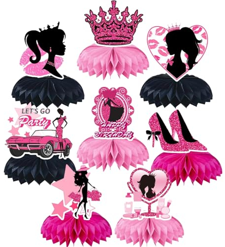 8 Stück rosa Mädchen Geburtstag Wabenaufsätze Dekorationen, Happy Birthday Rosa Prinzessin Party Kuchen Tisch Mittelstücke Dekoration Supplies