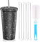 500ml Diamond Water Bottle Bling Stainless Steel Vacuum Thermal Straw Tumbler Rhinestone Tumbler with Brush Lid Glitter Diamond Studded Cups for Women Hot Coffee Cold Drinks (Black)