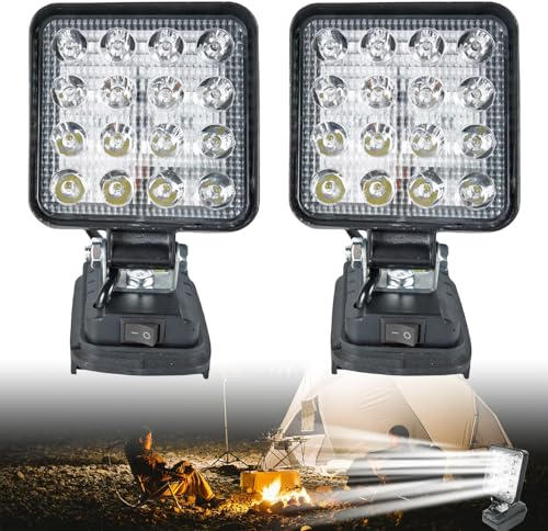 SPORWAY 2 Stück Akku Lampe für Makita 18V: LED Arbeitsleuchte Akku LED Strahler Tragbares Flutlichter Baustellen Lampe Taschenlampe Scheinwerfer für Makita 18V (Quadratisch)