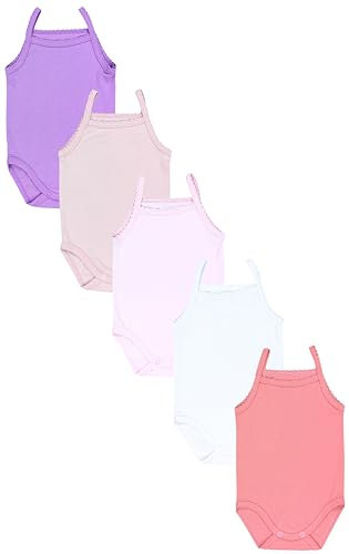 TupTam Body Baby Mädchen 5er Set – Sommer Body Baby mit Spaghettiträgern aus 100% Baumwolle, Farbe: Altrosa Puderrosa Rosa Lila Weiß, Größe: 104