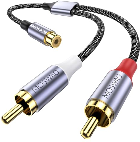 MOSWAG Cables RCA Y Cable Cinch RCA Adaptador RCA Hembra a Doble RCA Macho Cinch 1 Hembra a 2 Macho para Subwoofer, AMP, Tocadiscos, Receptor, Cine Casa
