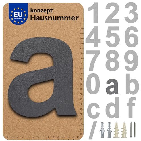KONZEPT Hausnummer in Anthrazit, Metallbuschstabe A, für Tür, Gebäude, Zimmer, aus massiven Stahl, mit witterungsbeständiger Zink- und Pulverbeschichtung
