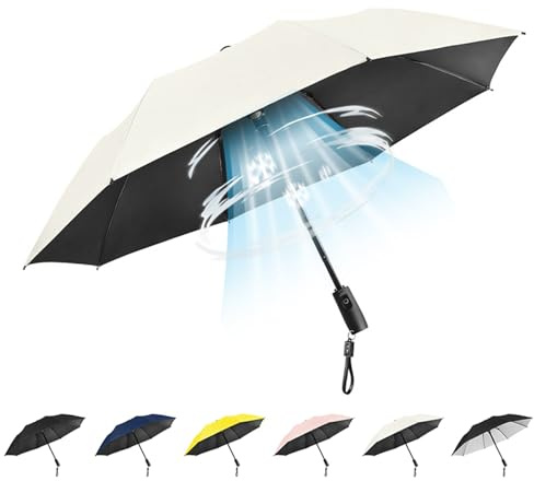 BBEQRVV Foldable Umbrella with Fan, USB Rechargeable Cooling Umbrella with Fan, Portable Multifunctional Sun Travel Umbrella for Fishing, Golfing(Blue)