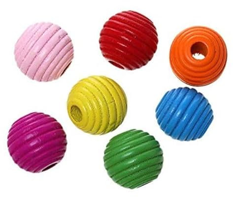 50 Stück Ahorn Holzperlen 19x20mm mit 6mm Loch Rund Rillen Muster bunt zum basteln auffädeln Kugeln Perlen aus Holz Bastelperlen für DIY Schmuck Schmuckherstellung Armbänder Ketten