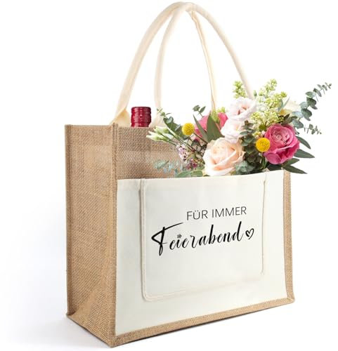 Tarklanda Rentner Jutetasche, Geschenke zum Ruhestand Frauen, Jute Tote Bag für Renteneintritt Frauen, Jute Einkaufstasche als Ruhestandsgeschenk, Abschiedsgeschenke für Kollegen Frauen, Größe M