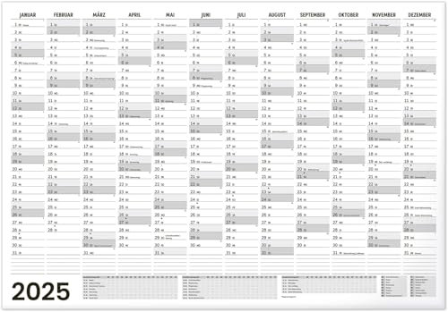NOTIQUE XL Jahresplaner 2025 Wandkalender - A2 Kalender Wandplaner Jahreskalender Wand Planer 59x42cm (Schwarz-Weiß)