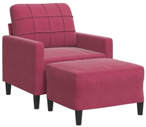 vidaXL Sillón con Taburete Terciopelo Rojo Tinto 60 cm, sofá Individual, sillón bañera, sillón Club, sofá, sofá Confort, sillón de TV, sofá de Relax
