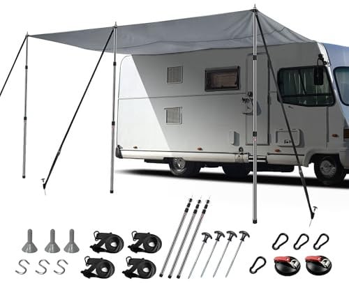 Toldo con Barra de Refuerzo, Caravana, Avance Furgoneta, Toldo Caravana 3x240m, Toldo Riel Caravana 4.7-7mm, Resistente ai Desgarro, Impermeable, Apto para Autocaravana, Furgoneta