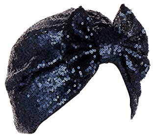 generisch Frauen Muslim Turban Hatbow Pailletten Haar Bonnet Head Wrap Cover Hüte Dich Vorm Bösen Wolf (Navy, One Size)