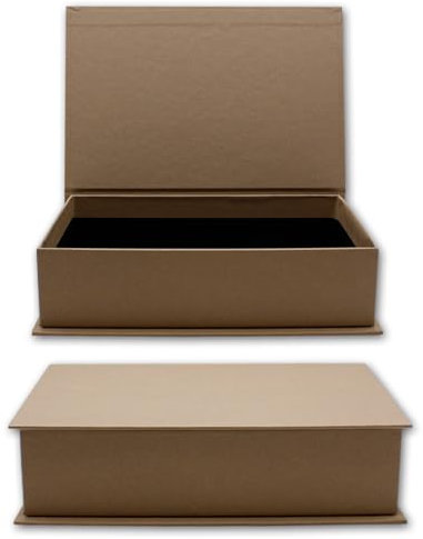 NEUSER PAPIER Geschenkbox mit Klappdeckel - 4 Stück - DIN A5 - Sandbraun bezogen - innen schwarz kaschiert - 245 x 165 x 65 mm - Aufbewahrungsschachtel