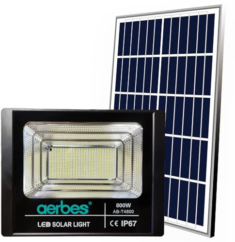 Faro A Led Da 800W Smd Con Pannello Solare Sensore Crepuscolare E Telecomando Faretto