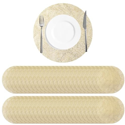 URROMA Goldene Mahlzeitmatte, Einweg-Essmatte, Goldfolie, Gitter, Tischmatte, runde Kissen, Einweg-Tischsets, Hochzeit, Party, Dekoration, 50 St點k