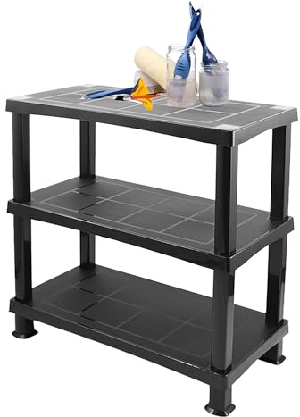 3 Tier Strong Sturdy Black Plastic Heavy Duty Shelving Unit Rack | Multipurpose Racking