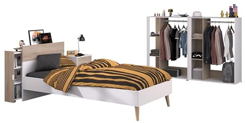 TOLLES Jugendzimmer Aalborg 6 von Parisot 5 teilig in Weiß und Japanischer Eiche komplett Set - Jugendzimmer Kinderzimmer Möbel Teenagerzimmer