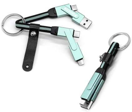 PONICOR 6 in 1 Short Keychain Multi Charging Cable 3A Fast Charger Cord, Nylon Braided USB C Cable for Travel, Universal Charging Cable for Cell Phones (Green)