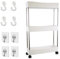 Ph Pro Heat Carrito Auxiliar con Ruedas de 3 Niveles Estrecho, Carro Cocina, Baño o Multiuso de Plástico Blanco, Fácil de Mover y Almacenar. Medidas 38x13x61cm.