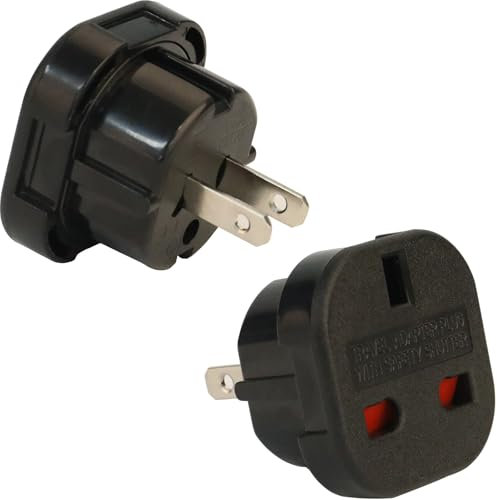 Wirafix UK to US Plug Adaptor, 2 Pack Thailand Travel Adapter, 3 Pin to 2 Pin USA Travel Adapter, Travel Adaptor from UK To USA,Thailand, Mexico, Canada, Colombia, Black (Type A)