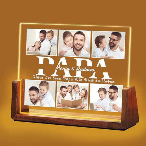 Idiyfun Personalisierte Vatertagsgeschenk für Papa von Tochter Sohn, Beleuchteter Bilderrahmen Personalisiert, Fotogeschenke Personalisiert, Bester Papa Geschenke, Geburtstagsgeschenk für Vater