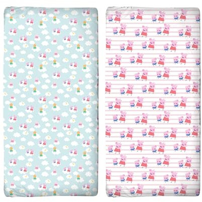 Offizielles Peppa Wutz Bettwäsche-Set für Kinderbett, 140 x 70 cm, superweich und atmungsaktiv, für Kinderbett, 2er-Pack, Blau und Rosa, Peppa und George-Design