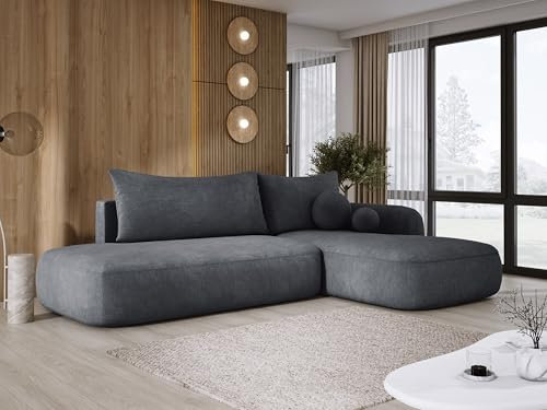 DomoHome Ecksofa BABU Mit Bettfunktion – Moderne Polsterecke Für Wohnzimmer Funktionales Schlafsofa Im Stoff Cloud Größe: 300x105x60cm, Rechte Seite Farbe: Grau