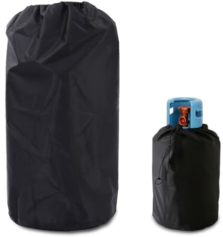 Abdeckhaube für Gasflasche, Gasflaschenhülle, Gasflasche Grill-Abdeckung, Abdeckhaube Gasflasche Mit Oxford Tuch, Feuerfest, UV-Schutz, Hochwertige Schutzhülle mit verstellbarem Kordelzug, Schwarz