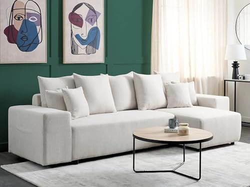 Snooze Naple L Shaped Sofa with Scatter Back Soft Cushions & Side Pockets | 3-4 Seater Sofa Chaise | Corner Sofa Couch with Left/Right Hand - Sofas & Couches (Cream, 4 Seater Right Hand Chaise)