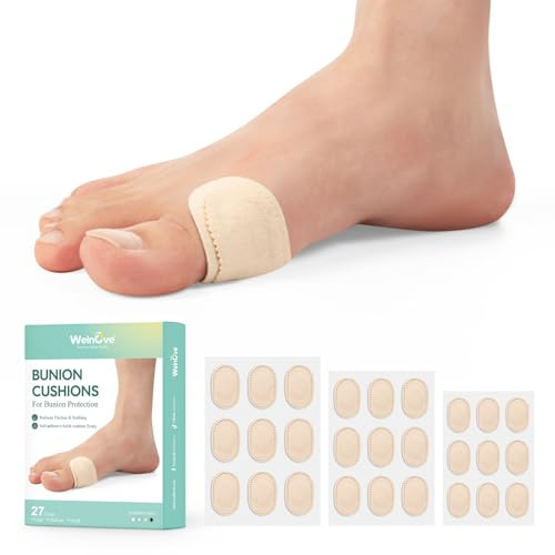 Welnove Almohadillas para juanetes para llevar con zapatos, 27 piezas de moleskin para pies, cojines de juanetes para mujeres y hombres, comodidad y protección durante todo el día, resistentes al agua